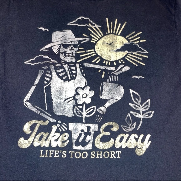 Life’s Too Short Take It Easy Mens Crewneck T Shirt Tee Graphic Skeleton Medium - Picture 5 of 10